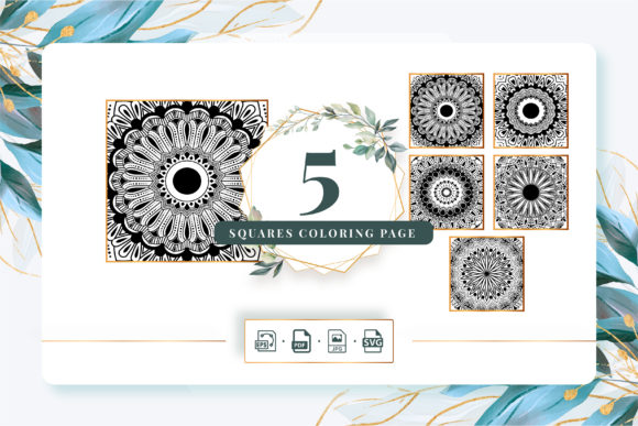5 Squares Coloring Pages Pack 08: Graphics for Kdp Interiors