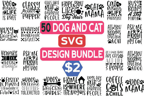 50 Dog and Cat SVG Design Bundle Vol 1: Graphics for Local Print Templates
