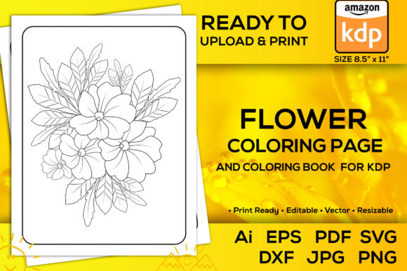 Flower Coloring Page Graphics for KDP Interiors