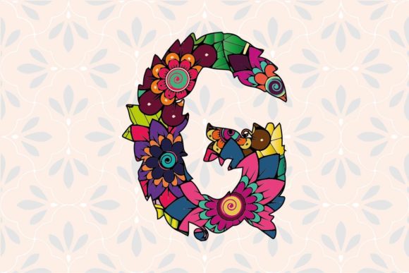 G Letter Flower Capital Alphabet: Graphics & Coloring Pages